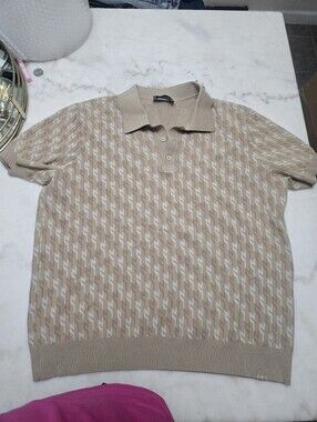 J.Lindeberg Beige and Cream Patterned Short-Sleeve Polo